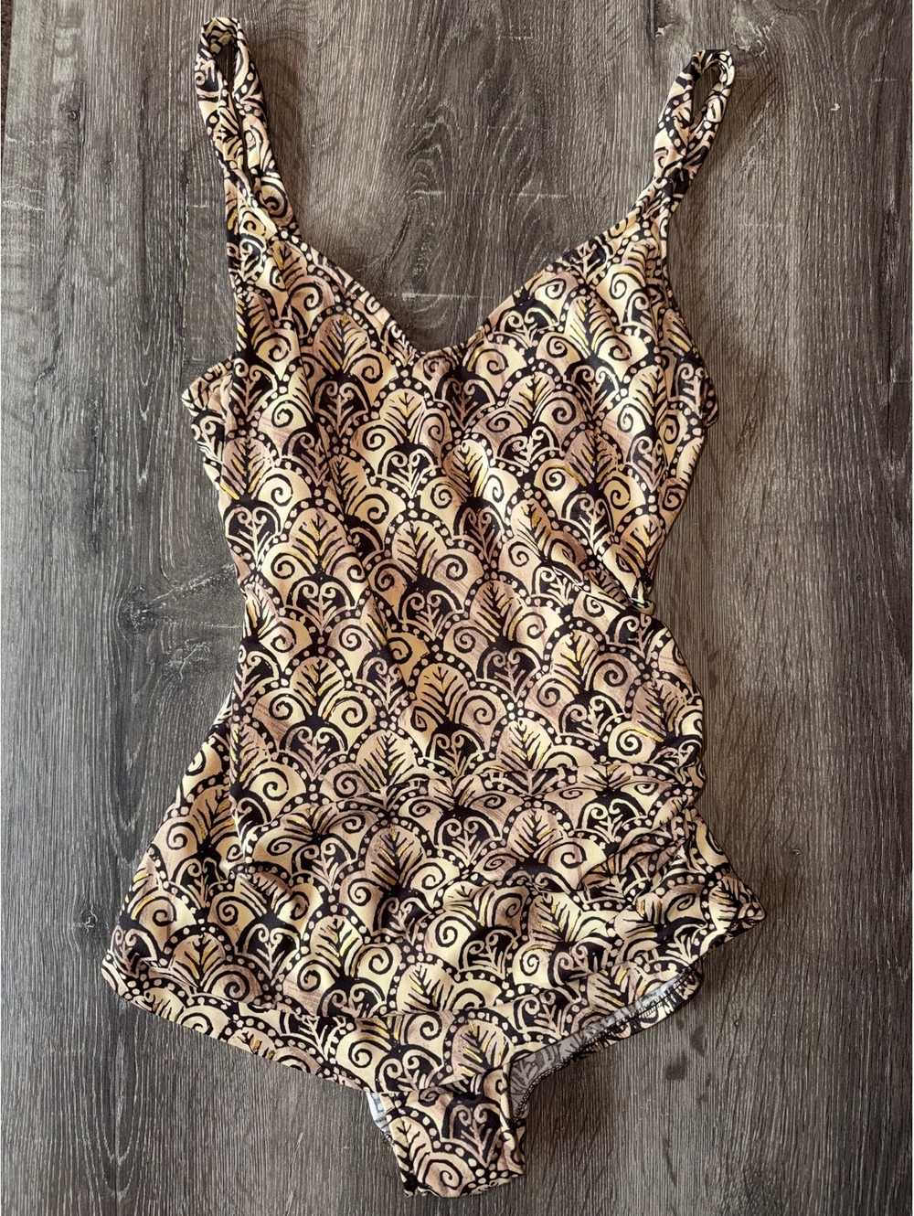 Vintage Cole of California Swimsuit Women’s 14 Brown Tan Mod Print One Piece USA